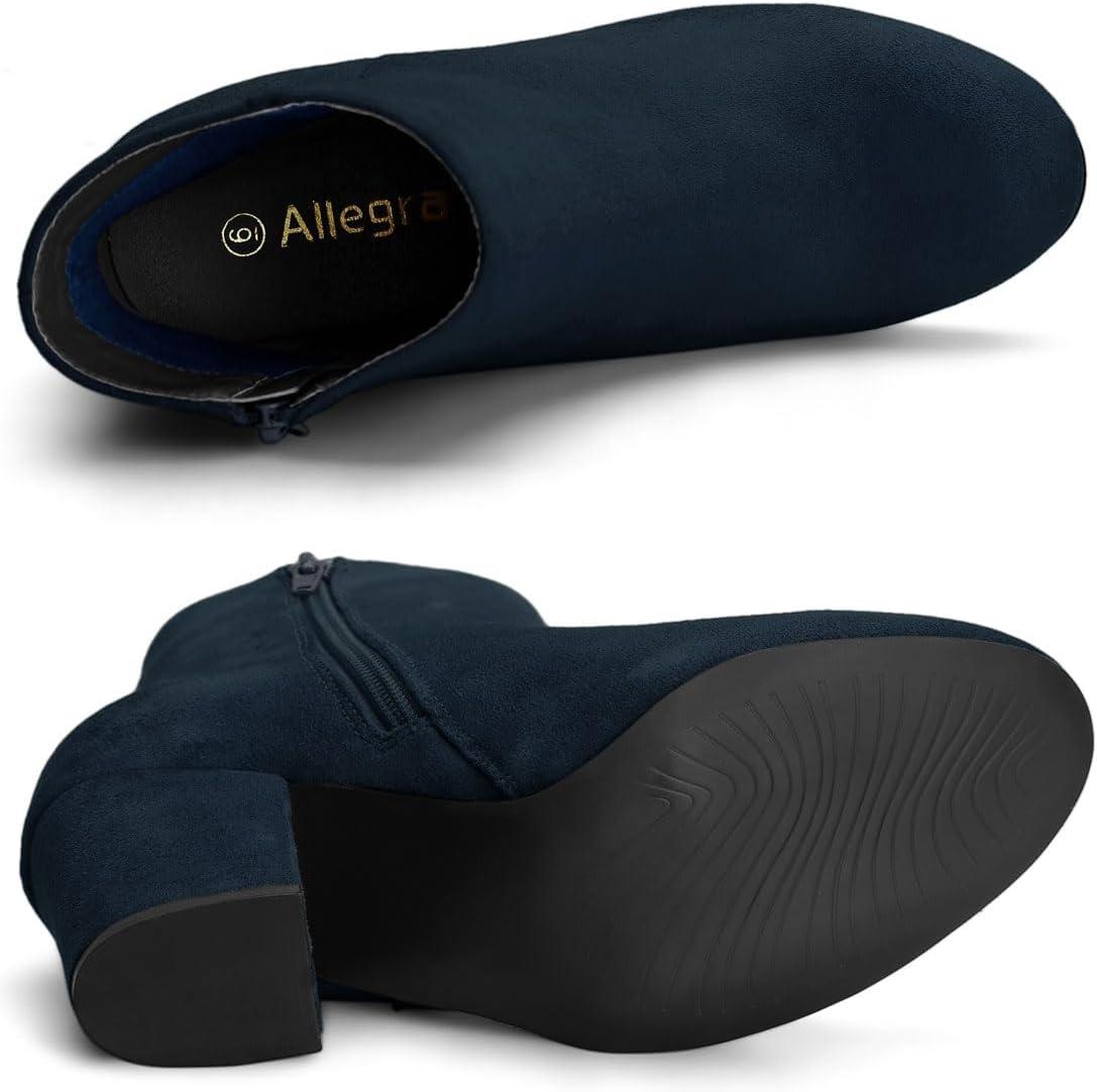 imageAllegra K Womens Round Toe Side Zip Chunky Heel Ankle BootsNavy Blue