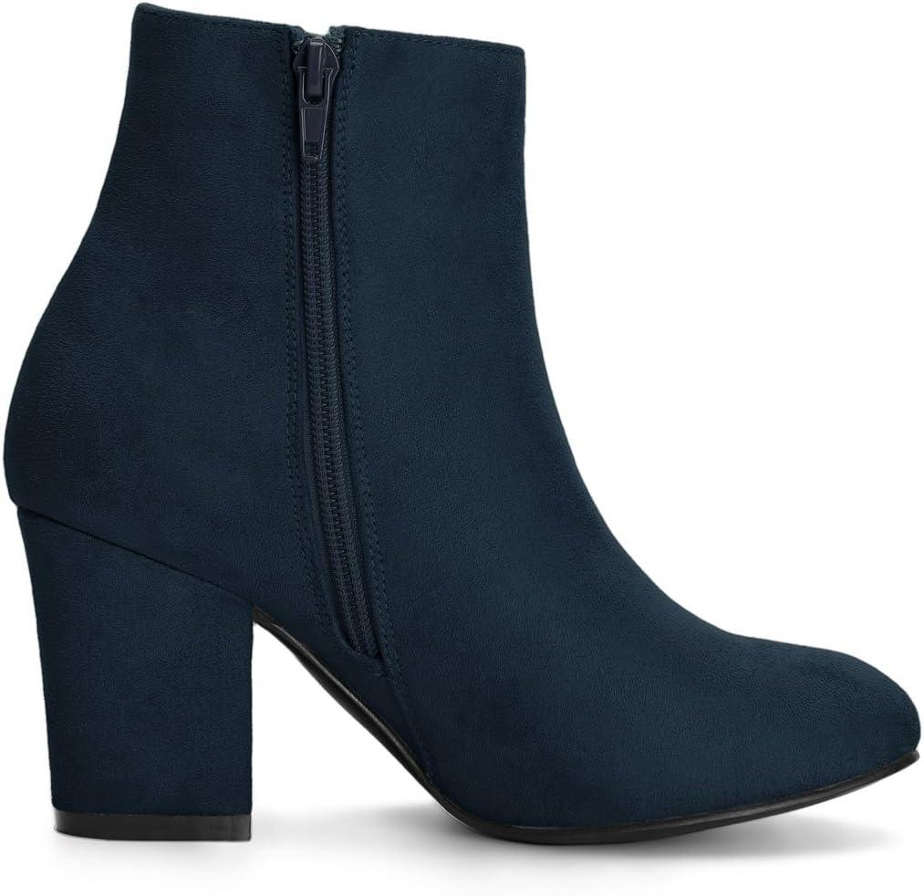 imageAllegra K Womens Round Toe Side Zip Chunky Heel Ankle BootsNavy Blue