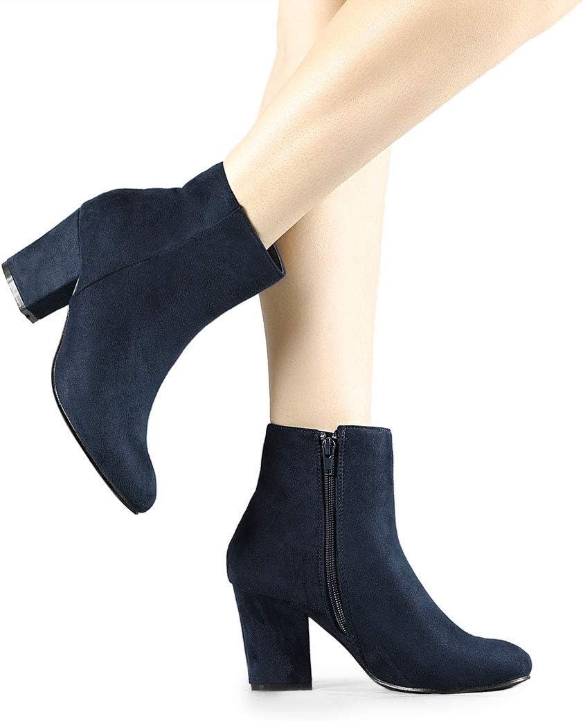 imageAllegra K Womens Round Toe Side Zip Chunky Heel Ankle BootsNavy Blue