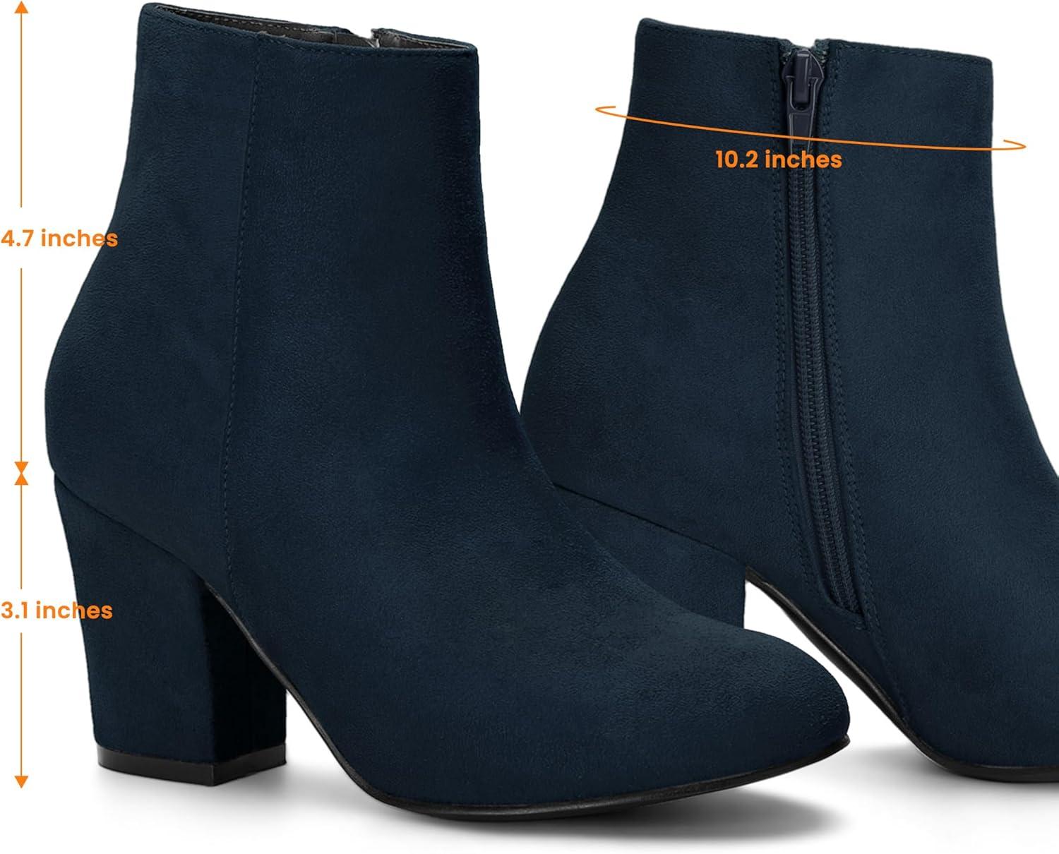 imageAllegra K Womens Round Toe Side Zip Chunky Heel Ankle BootsNavy Blue