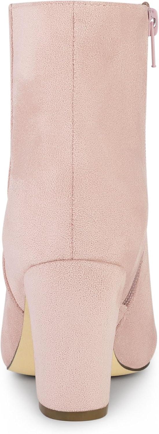 imageAllegra K Womens Round Toe Side Zip Chunky Heel Ankle BootsPink