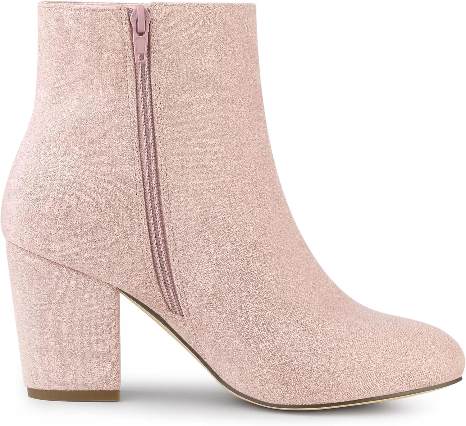 imageAllegra K Womens Round Toe Side Zip Chunky Heel Ankle BootsPink