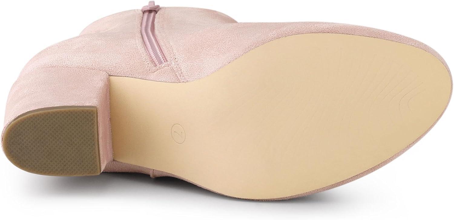 imageAllegra K Womens Round Toe Side Zip Chunky Heel Ankle BootsPink