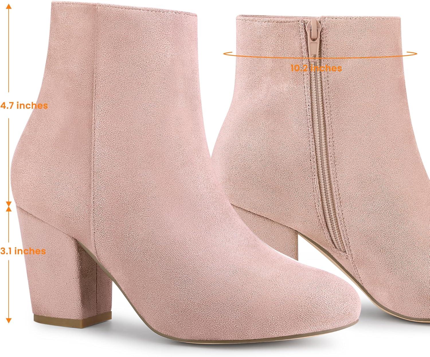 imageAllegra K Womens Round Toe Side Zip Chunky Heel Ankle BootsPink