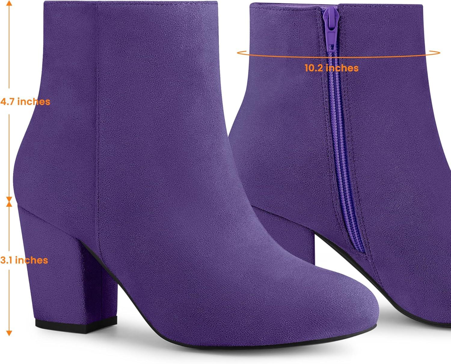 imageAllegra K Womens Round Toe Side Zip Chunky Heel Ankle BootsPurple