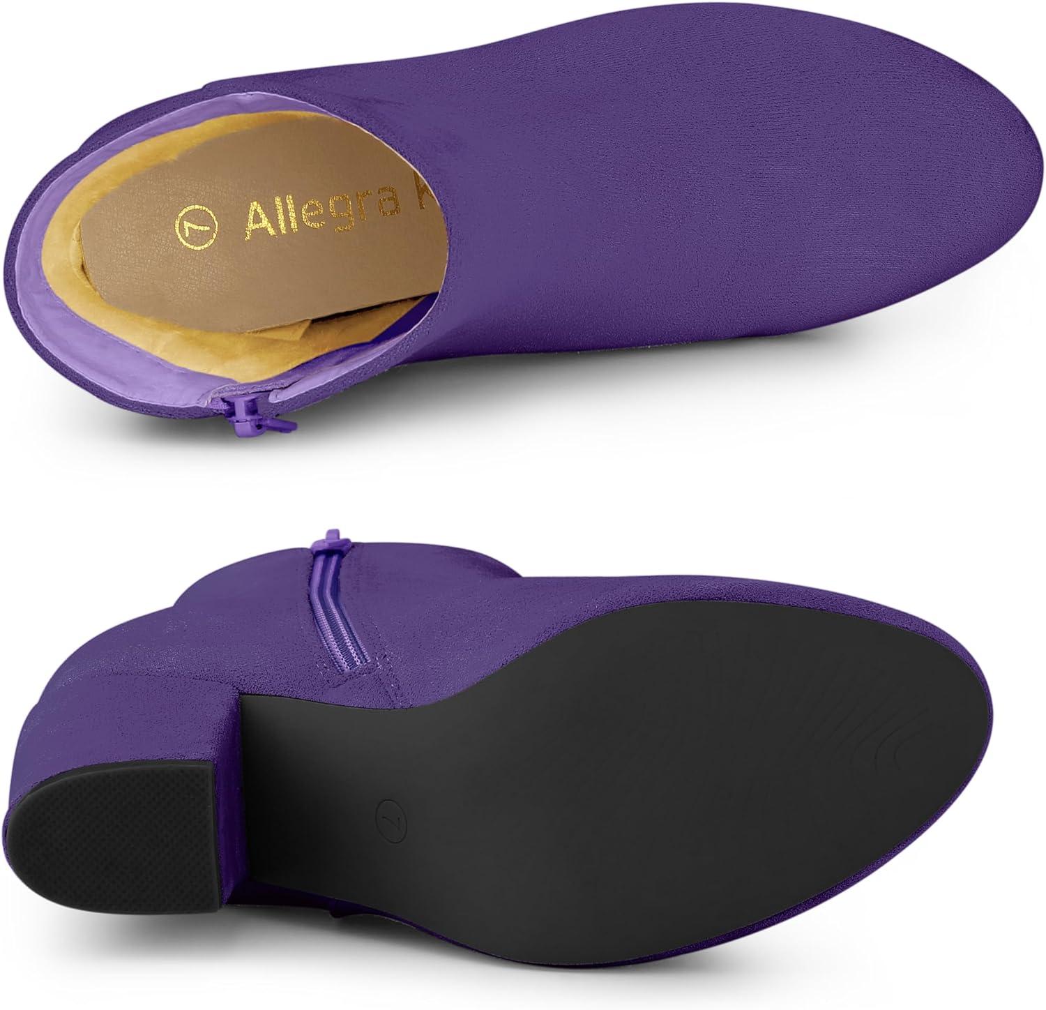 imageAllegra K Womens Round Toe Side Zip Chunky Heel Ankle BootsPurple