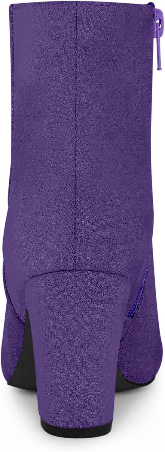 imageAllegra K Womens Round Toe Side Zip Chunky Heel Ankle BootsPurple