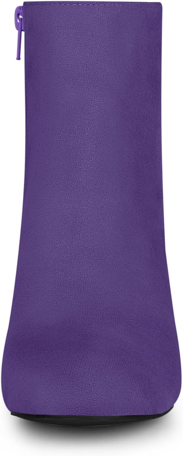 imageAllegra K Womens Round Toe Side Zip Chunky Heel Ankle BootsPurple