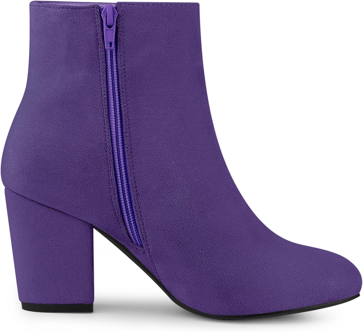imageAllegra K Womens Round Toe Side Zip Chunky Heel Ankle BootsPurple