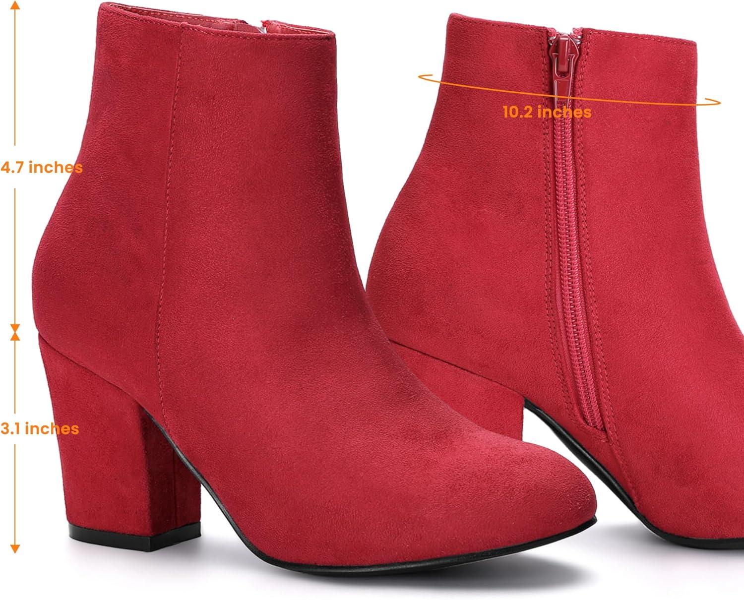 imageAllegra K Womens Round Toe Side Zip Chunky Heel Ankle BootsRed