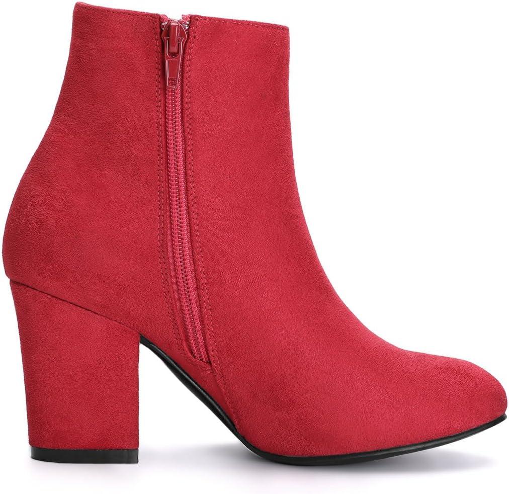 imageAllegra K Womens Round Toe Side Zip Chunky Heel Ankle BootsRed