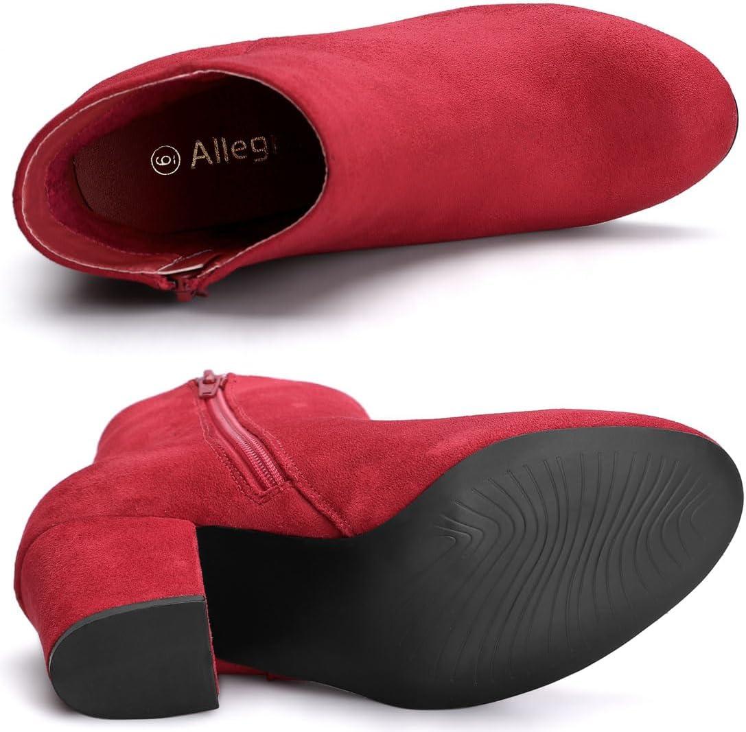 imageAllegra K Womens Round Toe Side Zip Chunky Heel Ankle BootsRed