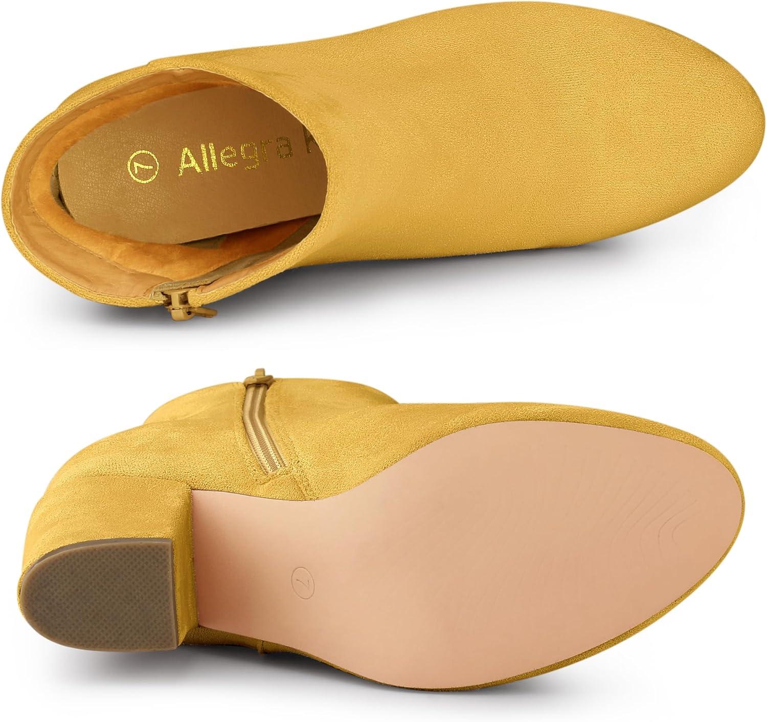 imageAllegra K Womens Round Toe Side Zip Chunky Heel Ankle BootsYellow