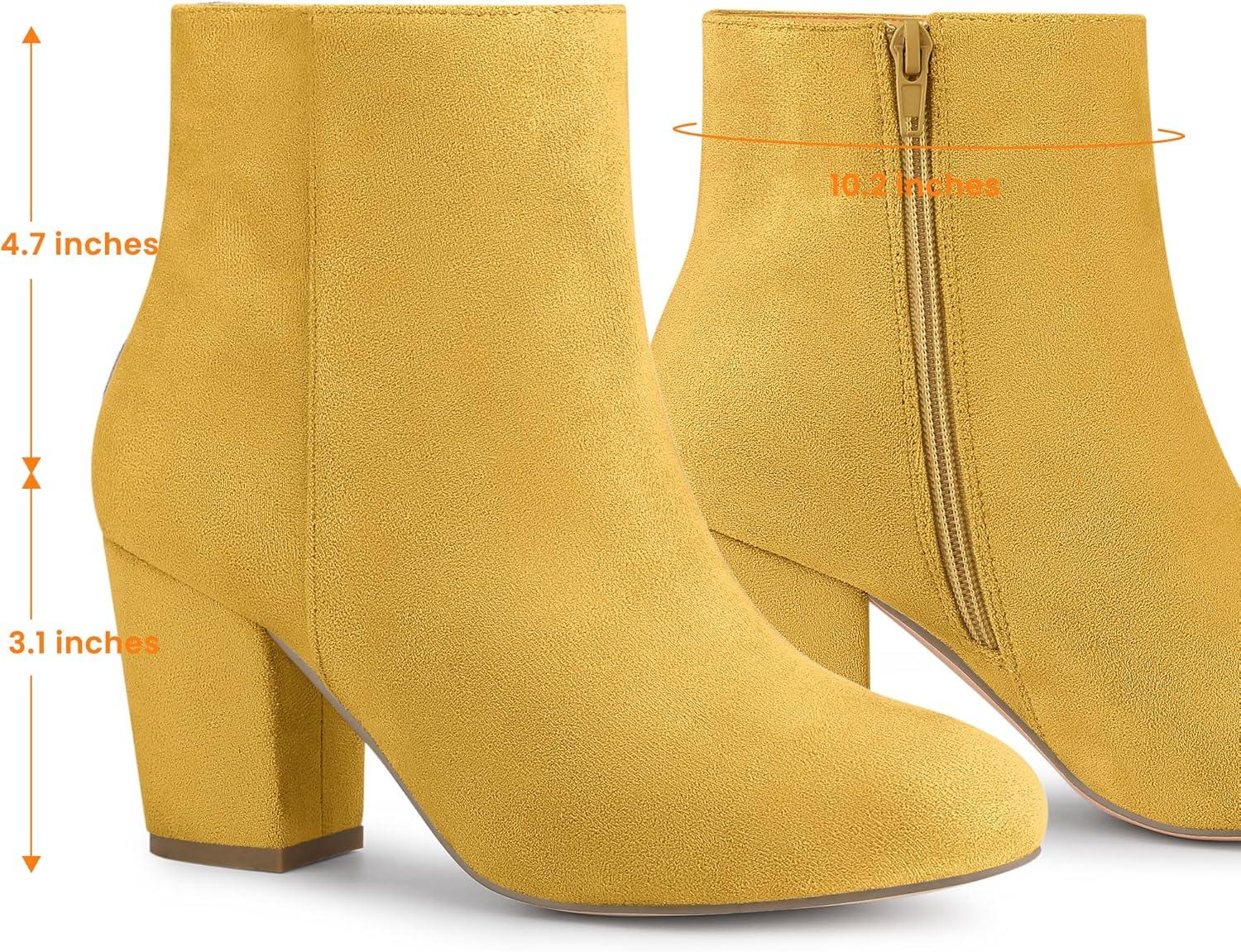 imageAllegra K Womens Round Toe Side Zip Chunky Heel Ankle BootsYellow