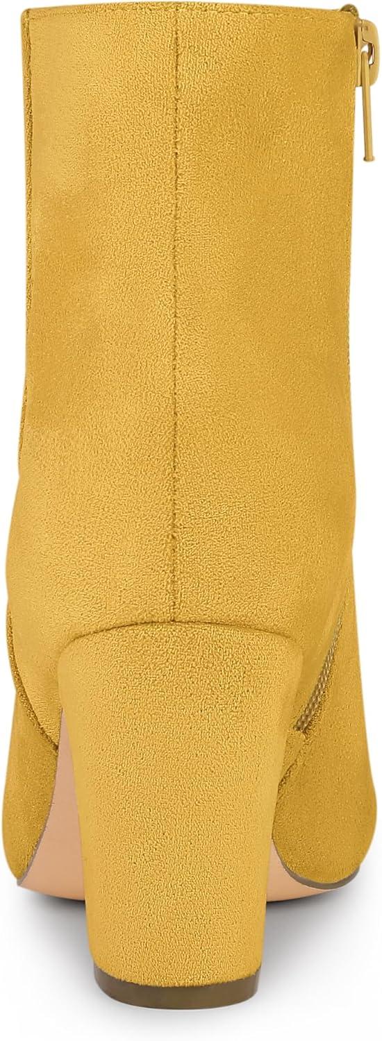 imageAllegra K Womens Round Toe Side Zip Chunky Heel Ankle BootsYellow