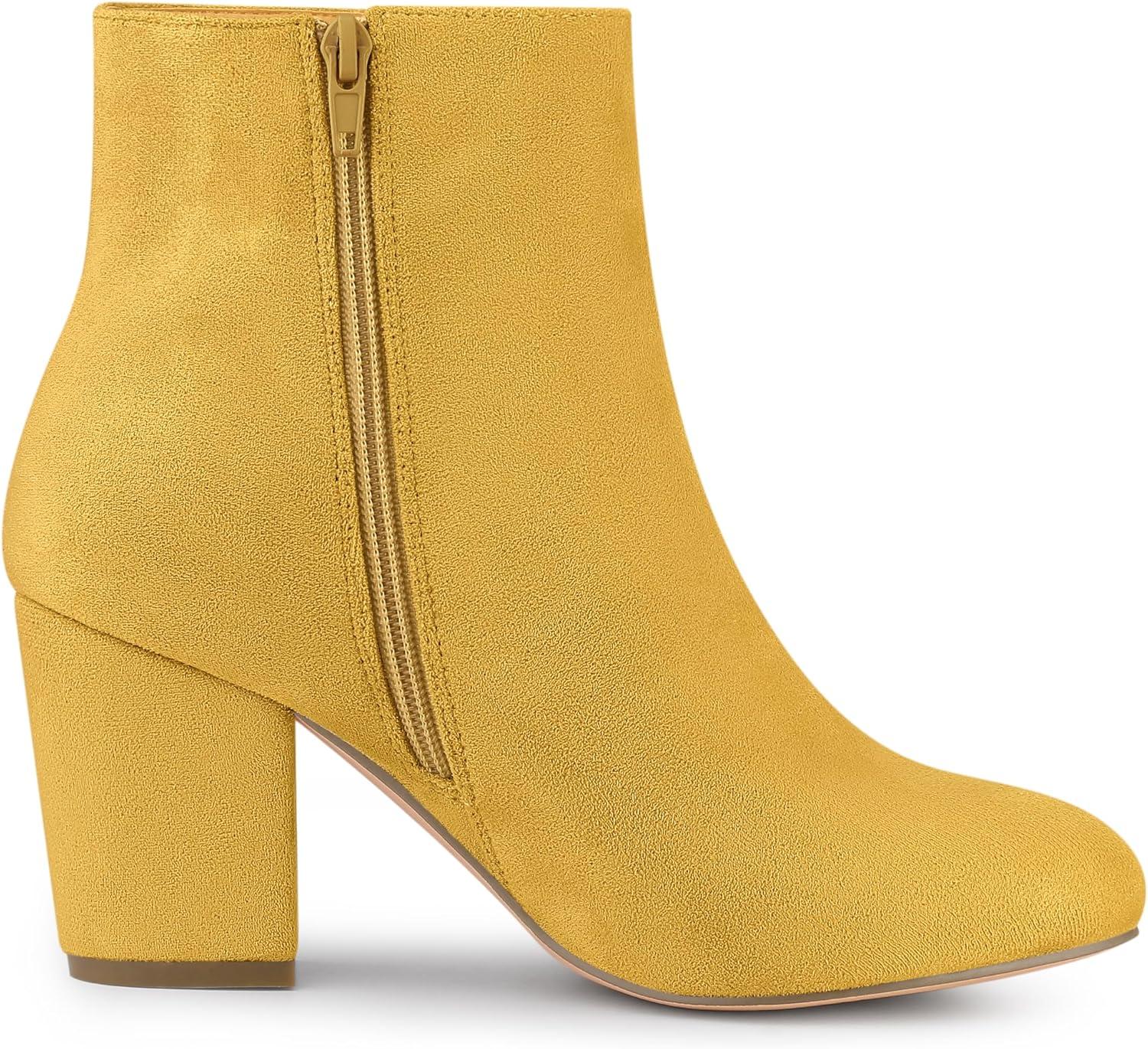 imageAllegra K Womens Round Toe Side Zip Chunky Heel Ankle BootsYellow