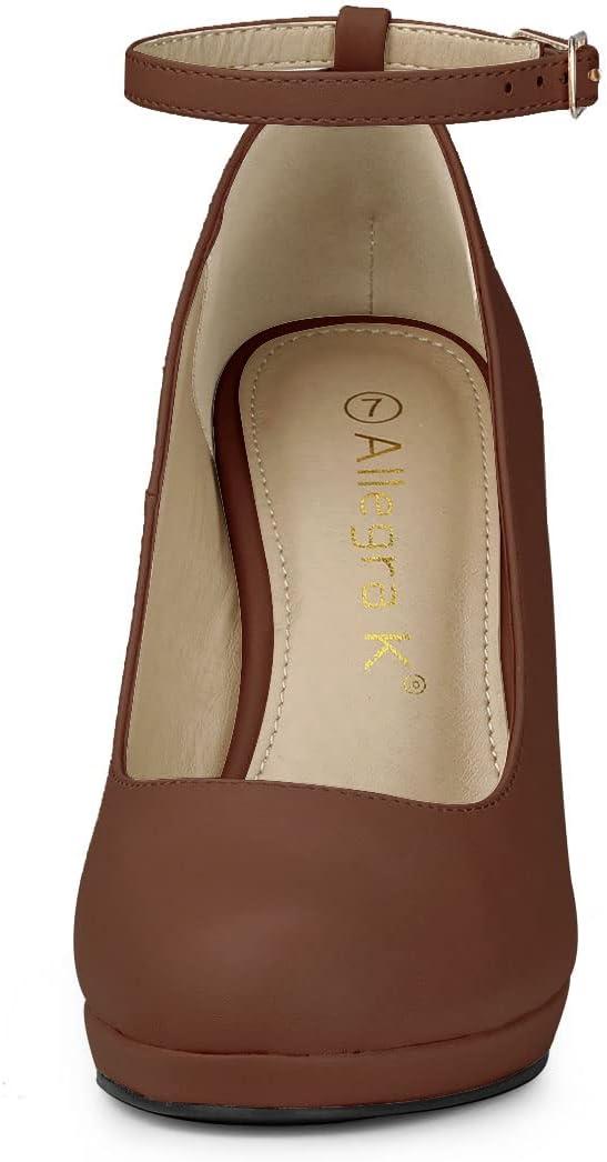 imageAllegra K Womens Round Toe Stiletto Heels Ankle Strap Dark Brown Pumps  6 M US