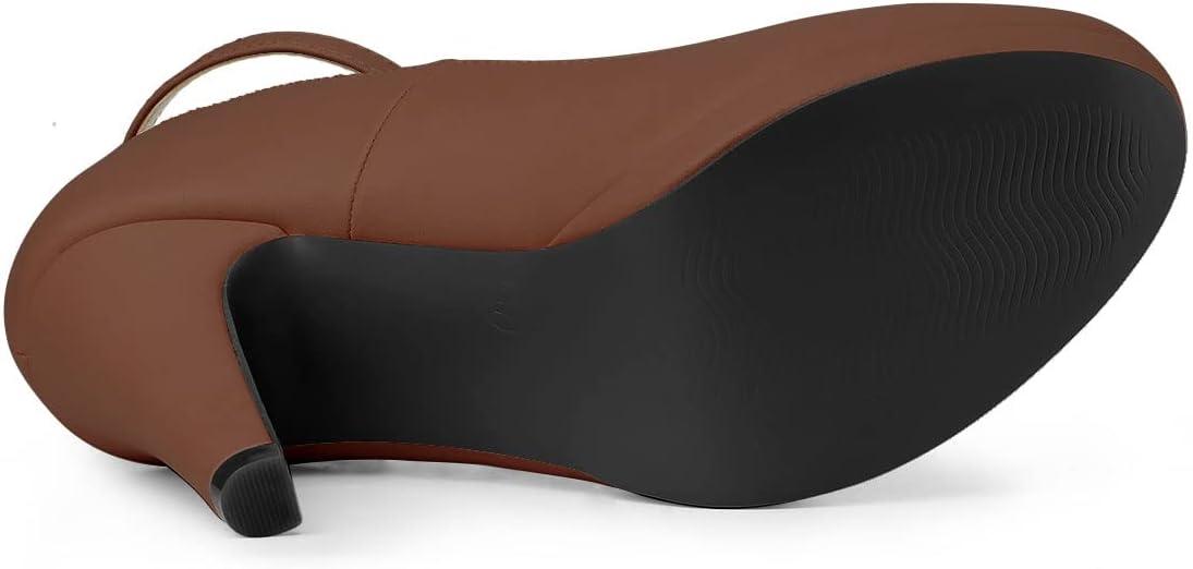 imageAllegra K Womens Round Toe Stiletto Heels Ankle Strap Dark Brown Pumps  6 M US