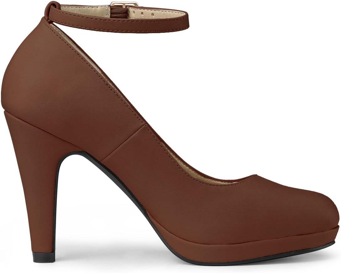 imageAllegra K Womens Round Toe Stiletto Heels Ankle Strap Dark Brown Pumps  65 M US