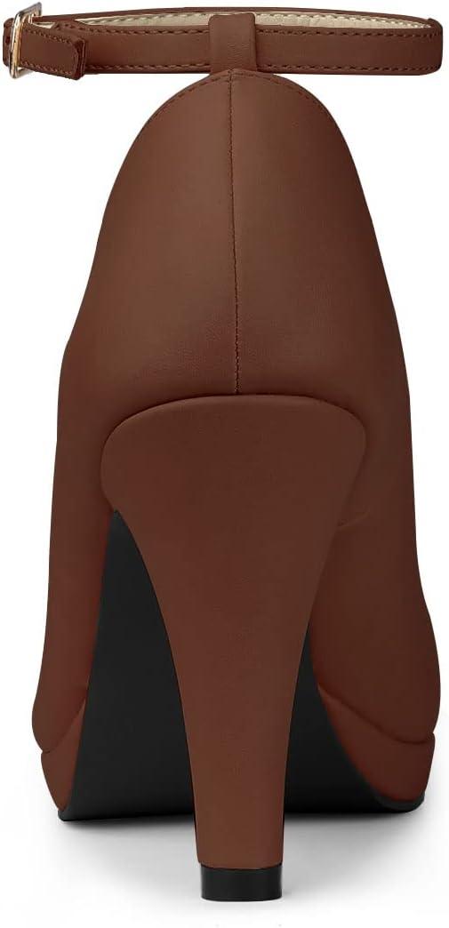 imageAllegra K Womens Round Toe Stiletto Heels Ankle Strap Dark Brown Pumps  65 M US