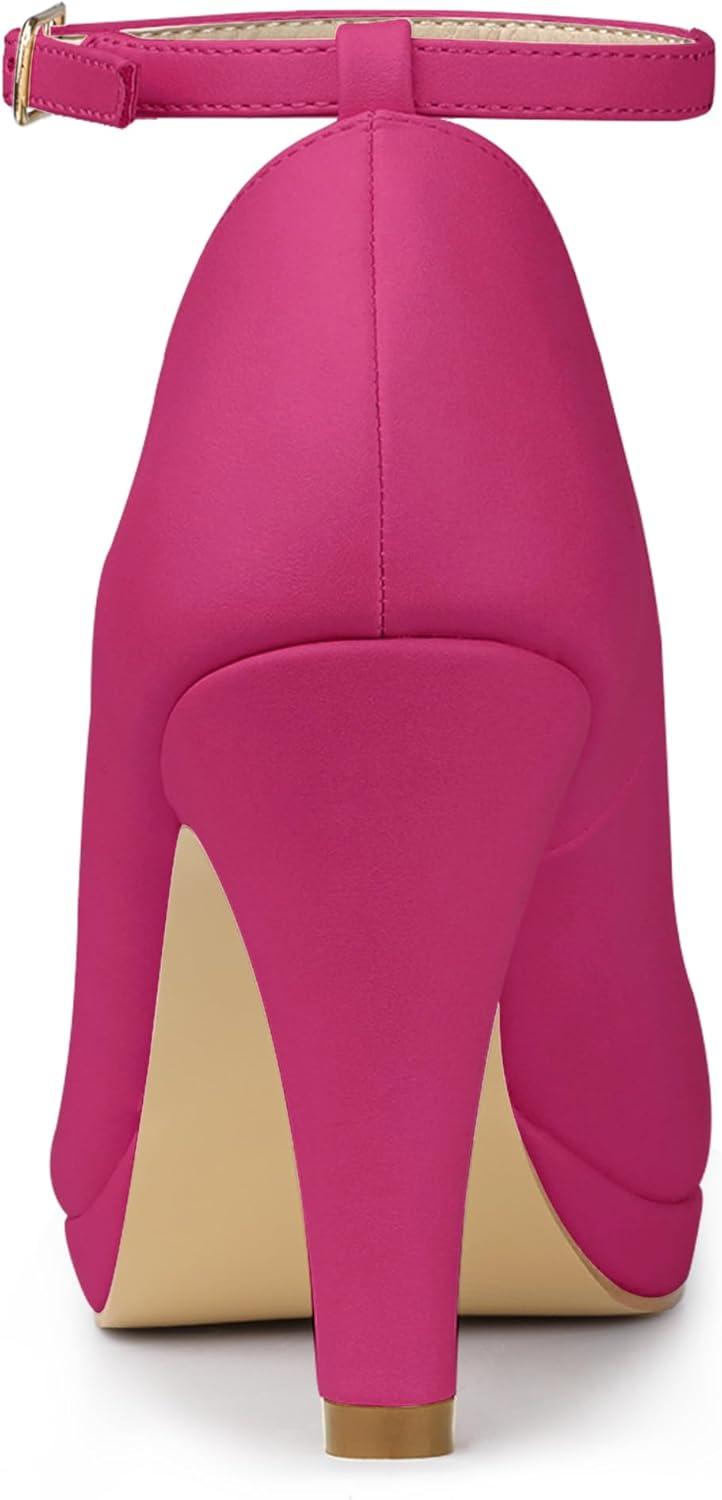 imageAllegra K Womens Round Toe Stiletto Heels Ankle Strap Hot Pink Pumps  65 M US