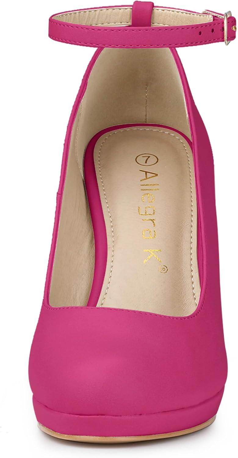 imageAllegra K Womens Round Toe Stiletto Heels Ankle Strap Hot Pink Pumps  65 M US