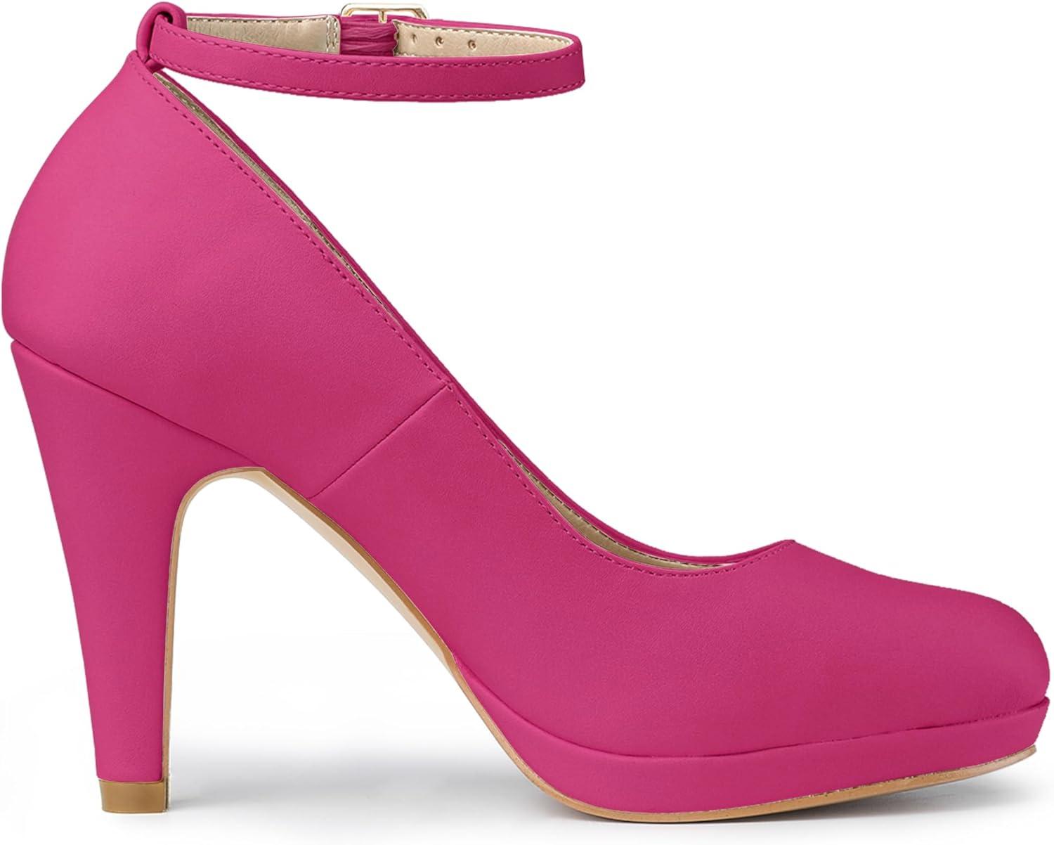 imageAllegra K Womens Round Toe Stiletto Heels Ankle Strap Hot Pink Pumps  65 M US