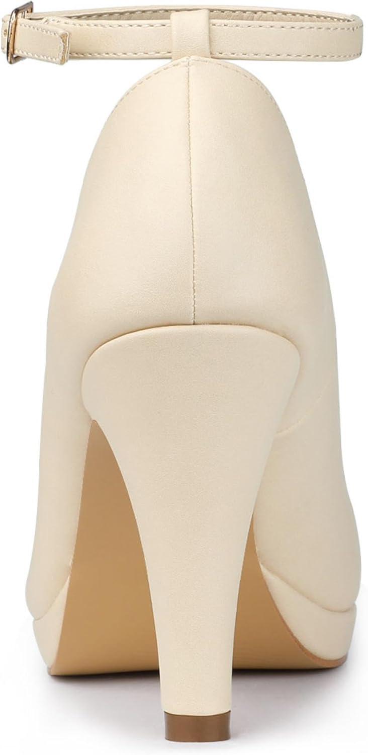 imageAllegra K Womens Round Toe Stiletto Heels Ankle Strap PumpsBeige