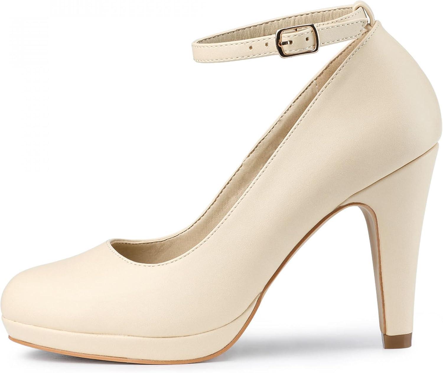 imageAllegra K Womens Round Toe Stiletto Heels Ankle Strap PumpsBeige