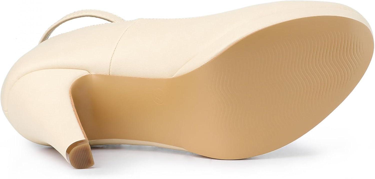 imageAllegra K Womens Round Toe Stiletto Heels Ankle Strap PumpsBeige