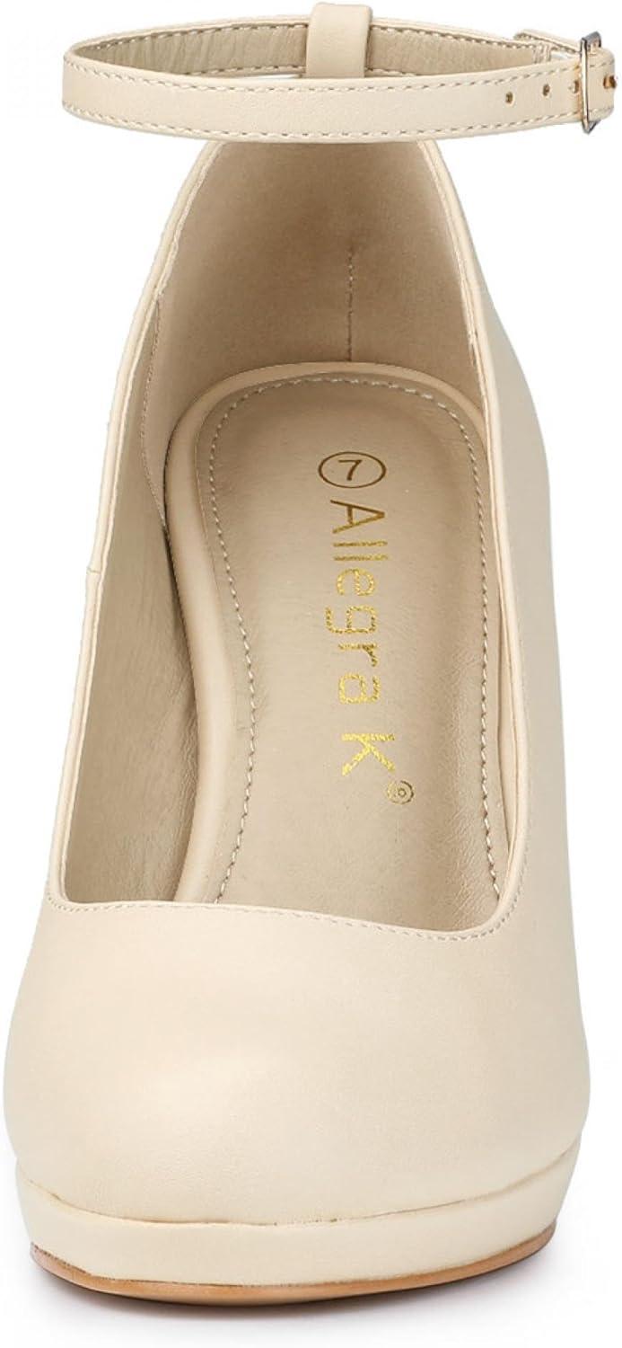 imageAllegra K Womens Round Toe Stiletto Heels Ankle Strap PumpsBeige