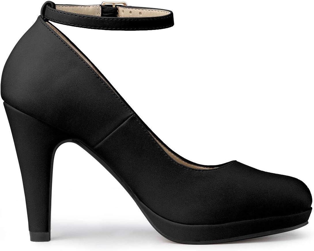 imageAllegra K Womens Round Toe Stiletto Heels Ankle Strap PumpsBlack