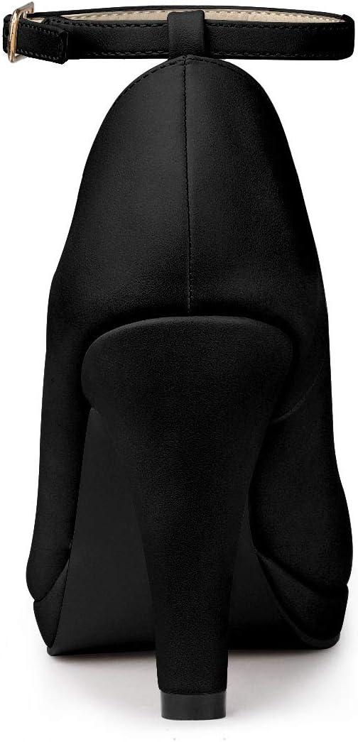 imageAllegra K Womens Round Toe Stiletto Heels Ankle Strap PumpsBlack