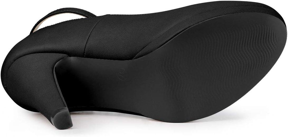 imageAllegra K Womens Round Toe Stiletto Heels Ankle Strap PumpsBlack