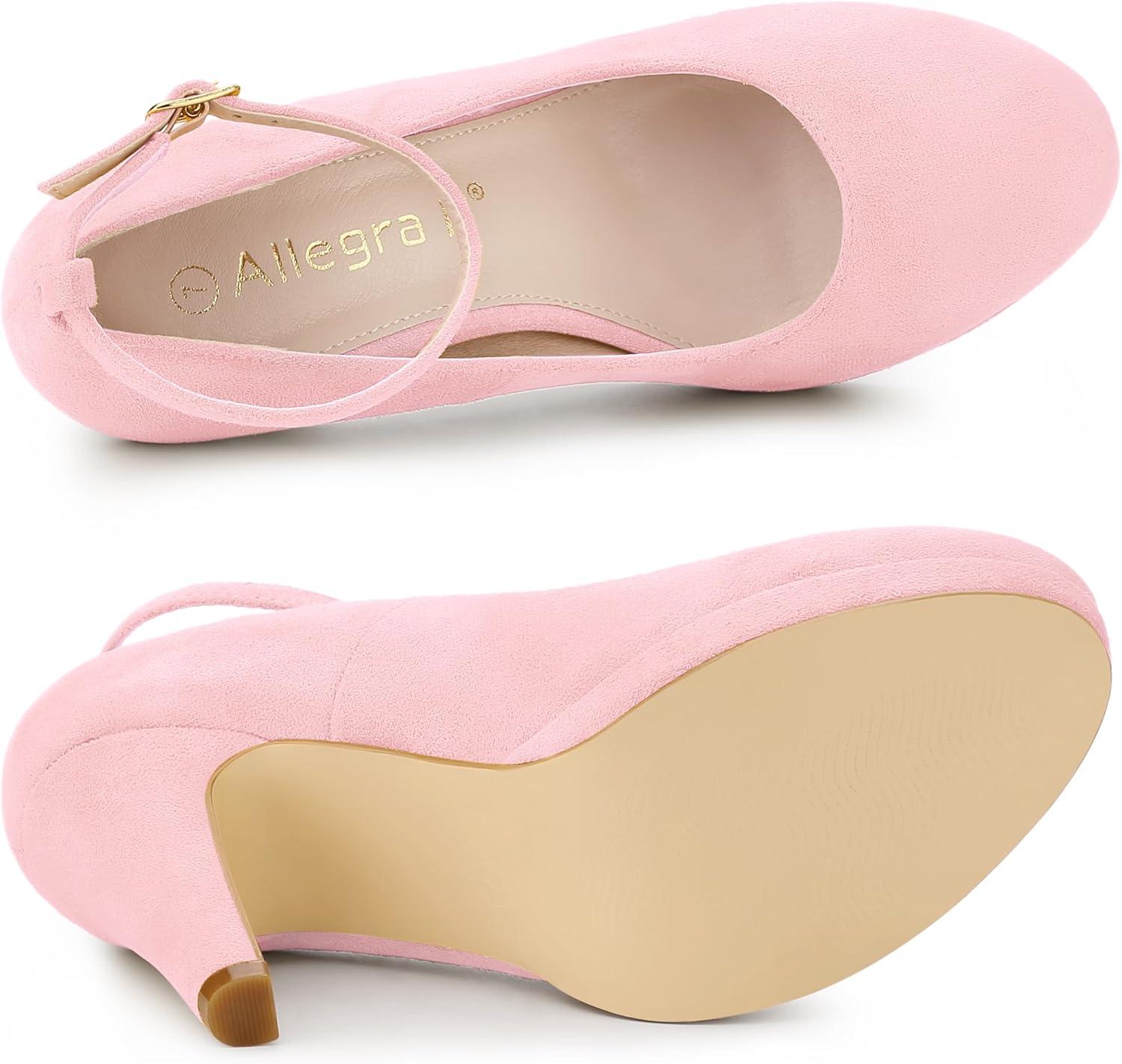 imageAllegra K Womens Round Toe Stiletto Heels Ankle Strap PumpsBling Pink