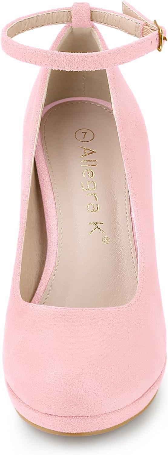 imageAllegra K Womens Round Toe Stiletto Heels Ankle Strap PumpsBling Pink