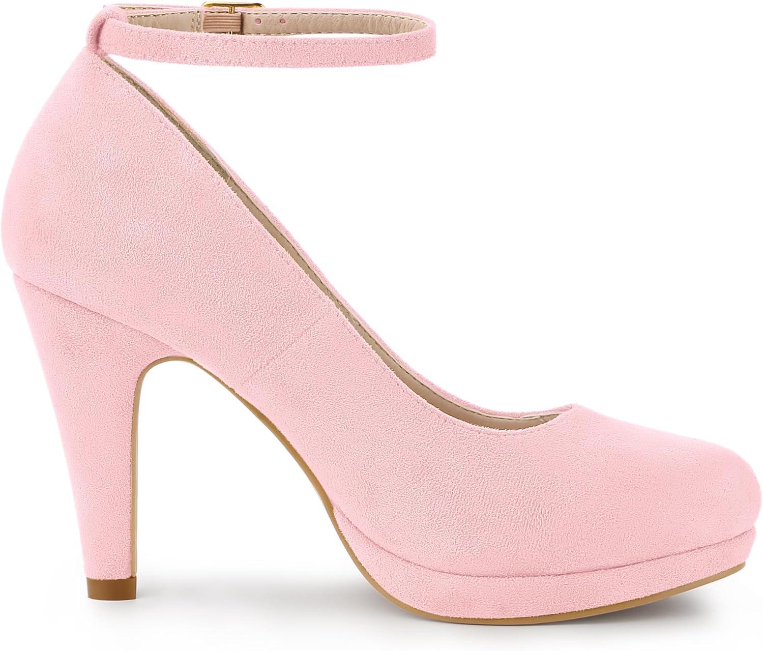 imageAllegra K Womens Round Toe Stiletto Heels Ankle Strap PumpsBling Pink