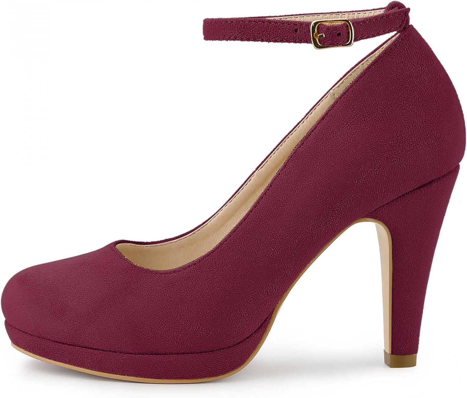 imageAllegra K Womens Round Toe Stiletto Heels Ankle Strap PumpsBurgundy