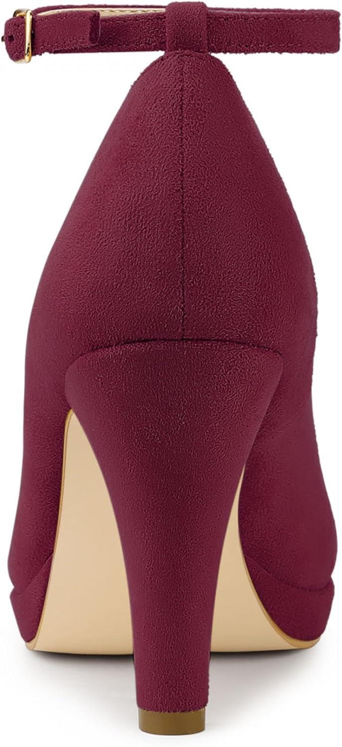 imageAllegra K Womens Round Toe Stiletto Heels Ankle Strap PumpsBurgundy