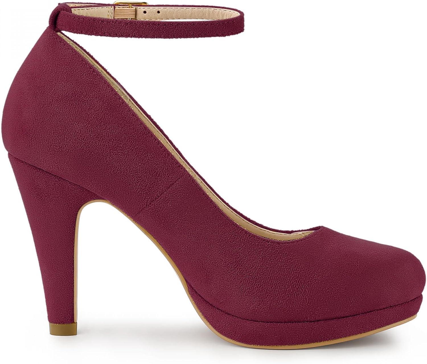 imageAllegra K Womens Round Toe Stiletto Heels Ankle Strap PumpsBurgundy