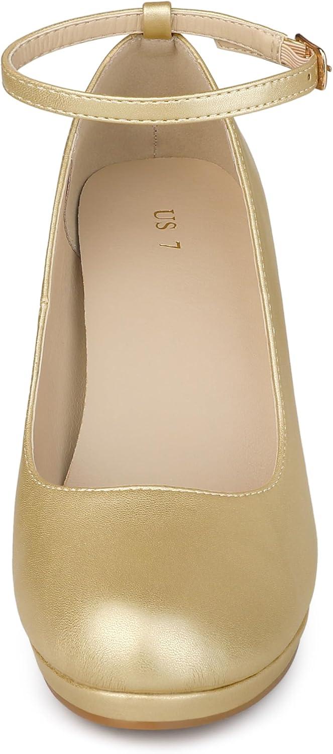 imageAllegra K Womens Round Toe Stiletto Heels Ankle Strap PumpsGold