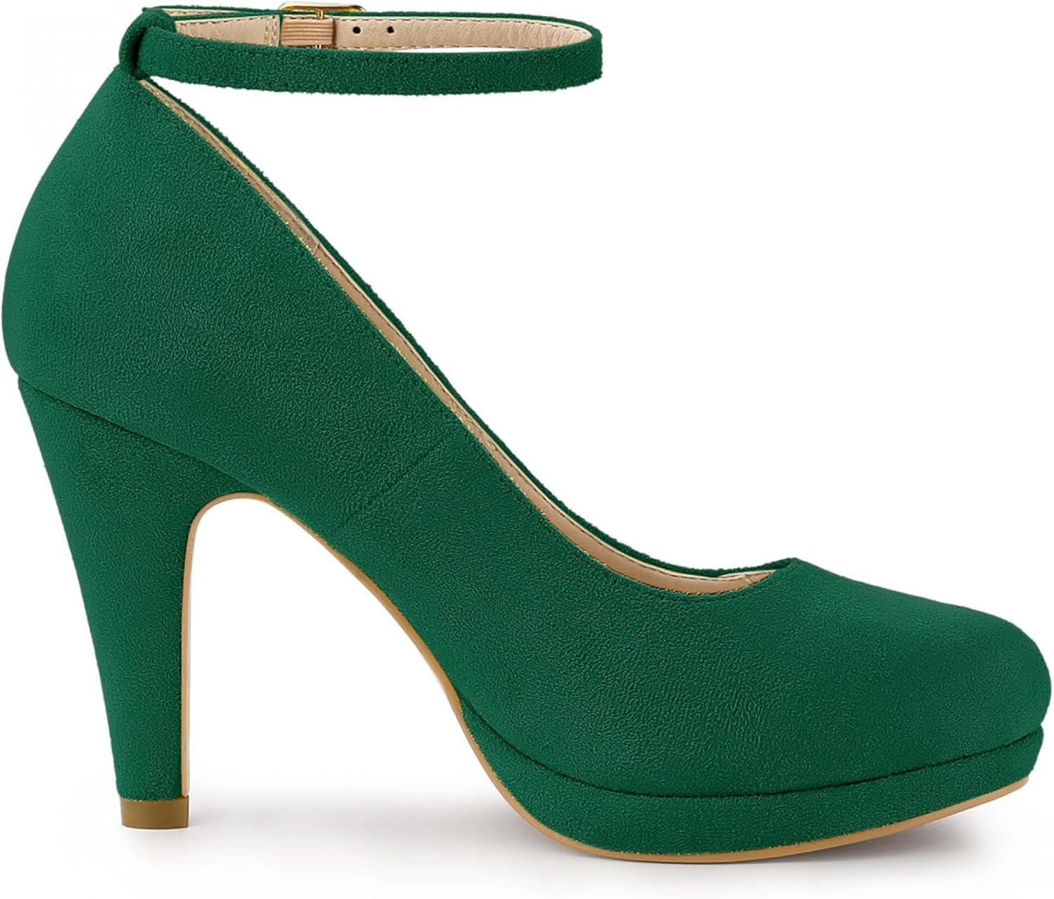imageAllegra K Womens Round Toe Stiletto Heels Ankle Strap PumpsGreen