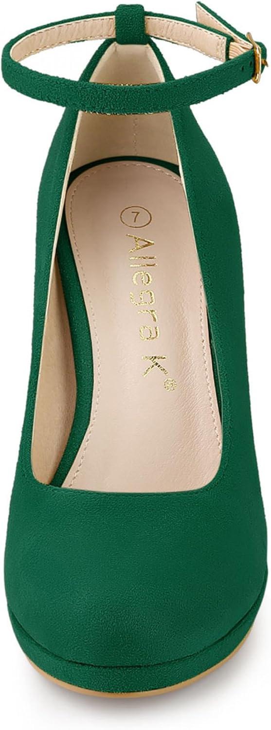 imageAllegra K Womens Round Toe Stiletto Heels Ankle Strap PumpsGreen