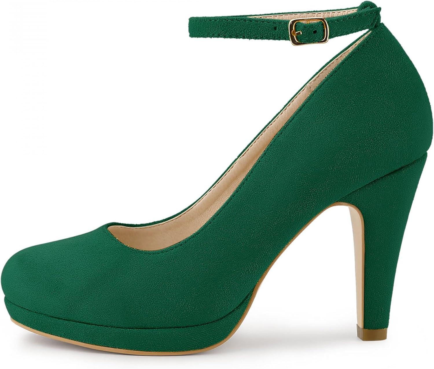imageAllegra K Womens Round Toe Stiletto Heels Ankle Strap PumpsGreen