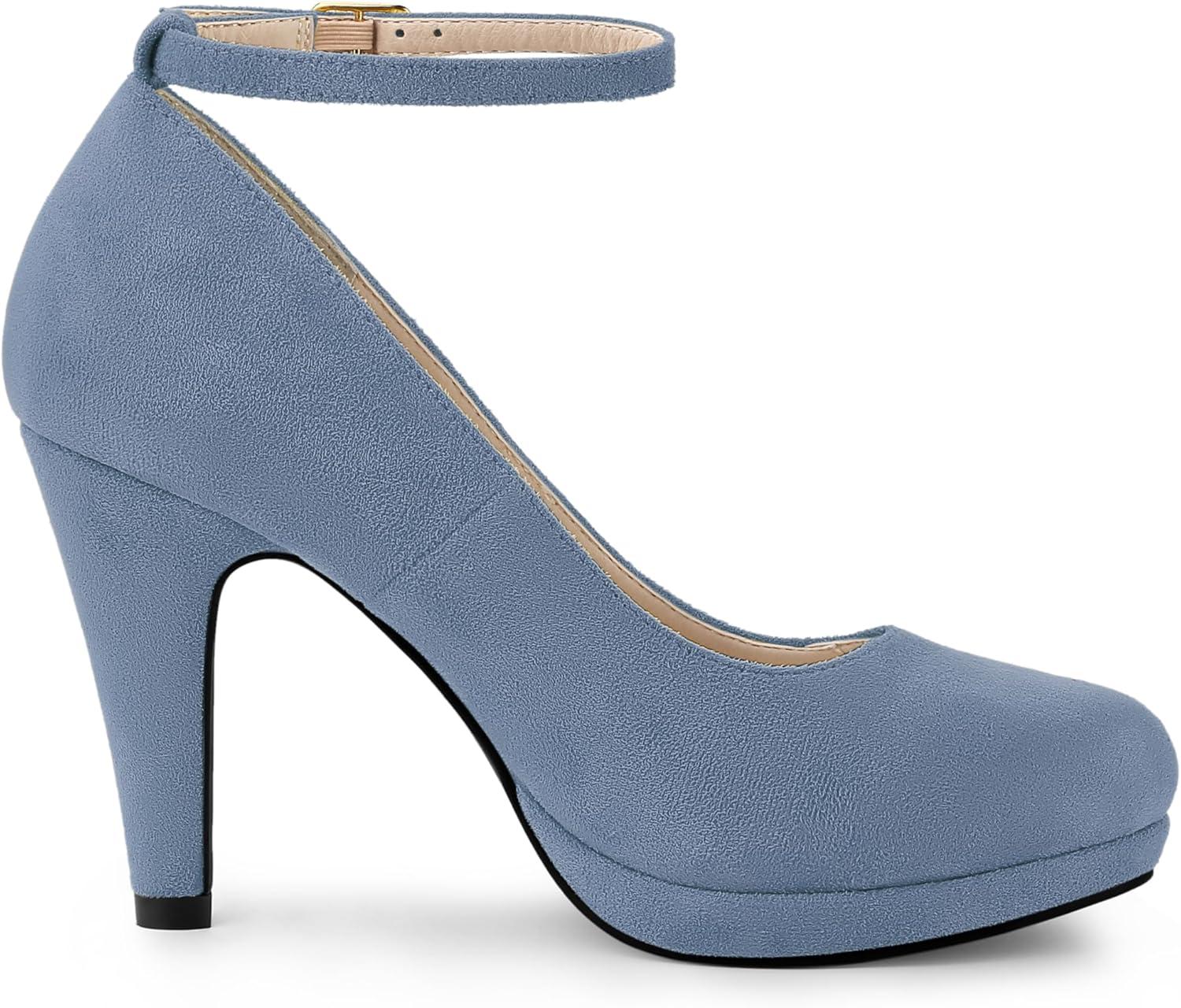 imageAllegra K Womens Round Toe Stiletto Heels Ankle Strap PumpsHaze Blue