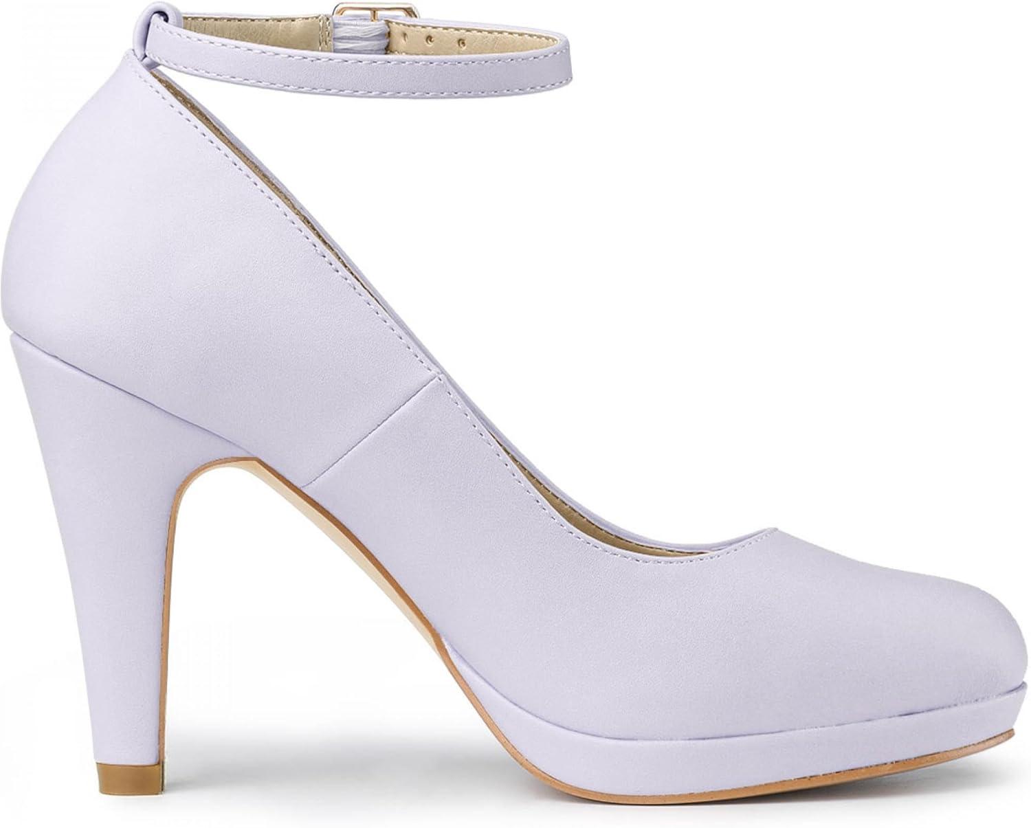 imageAllegra K Womens Round Toe Stiletto Heels Ankle Strap PumpsLight Purple
