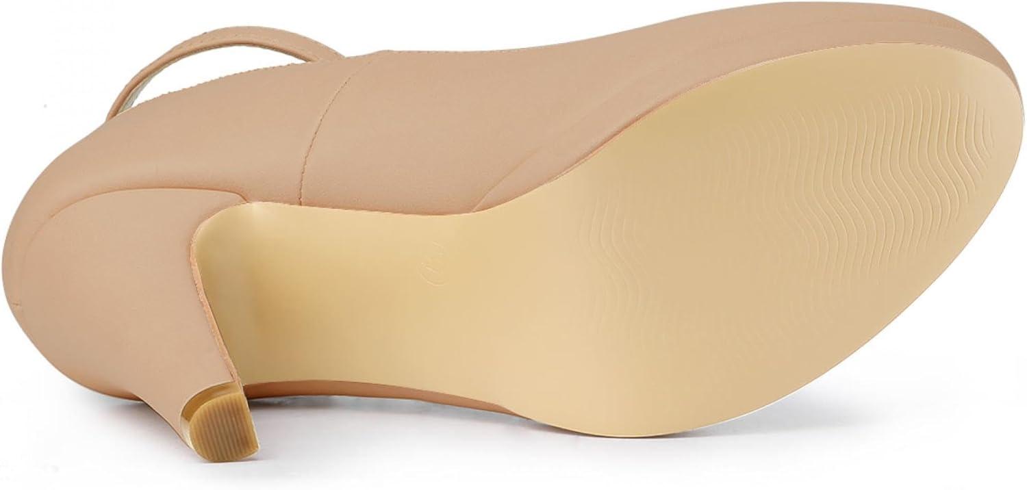 imageAllegra K Womens Round Toe Stiletto Heels Ankle Strap PumpsNude