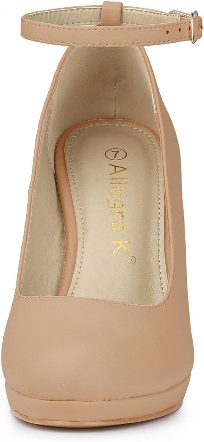 imageAllegra K Womens Round Toe Stiletto Heels Ankle Strap PumpsNude