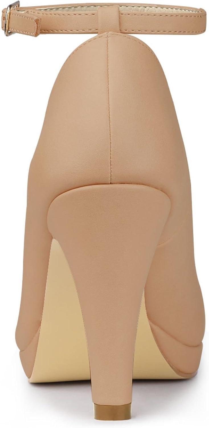 imageAllegra K Womens Round Toe Stiletto Heels Ankle Strap PumpsNude