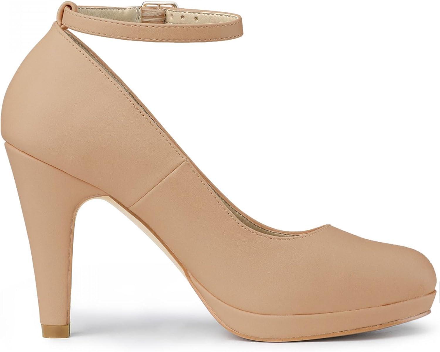 imageAllegra K Womens Round Toe Stiletto Heels Ankle Strap PumpsNude